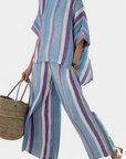 Faelith | Elegant Mauve Pastel Top & Striped Linen Pants