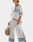 Marcellin | Sophisticated Blue-Orange Striped Top & Pants