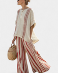 Mirella | Sophisticated Textured Red-Stripe Top & Linen Pants