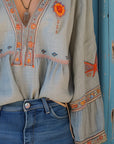 Penelope | Women Bohemian Embroidered V Neck Blouse