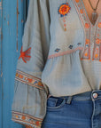 Penelope | Women Bohemian Embroidered V Neck Blouse