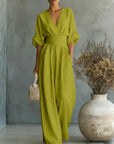 Katherine | Elegant Wide-Leg Jumpsuit with Deep V-Neck