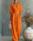 Katherine | Elegant Wide-Leg Jumpsuit with Deep V-Neck