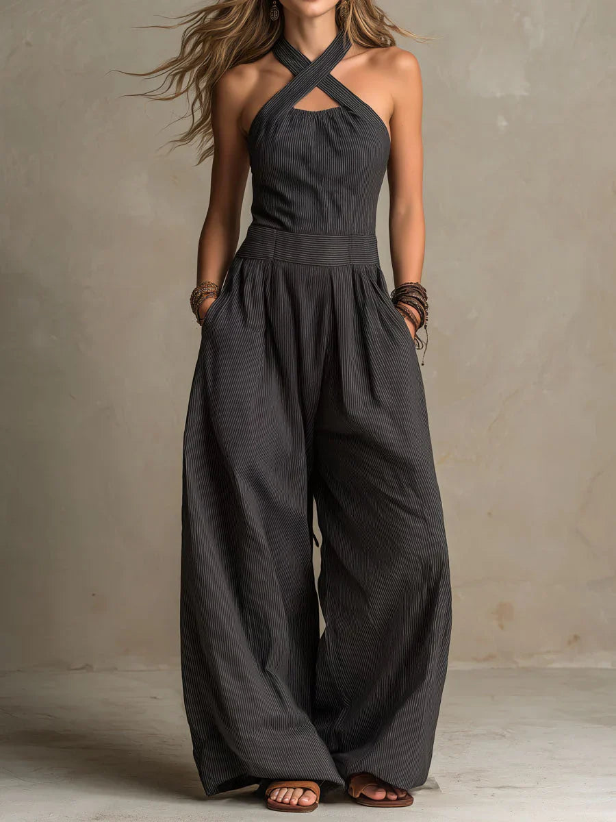 Jolene - Linen and Cotton Jumpsuit with Elegant Cross Neckline