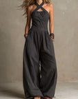 Jolene - Linen and Cotton Jumpsuit with Elegant Cross Neckline